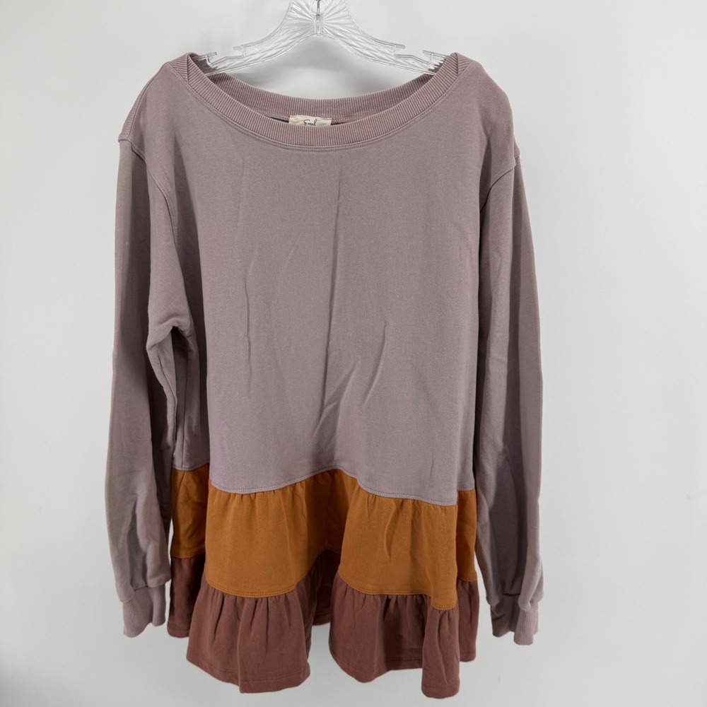 Easel Women Mauve Colorblock Tiered Ruffle Hem Cotton Sweatshirt Medium